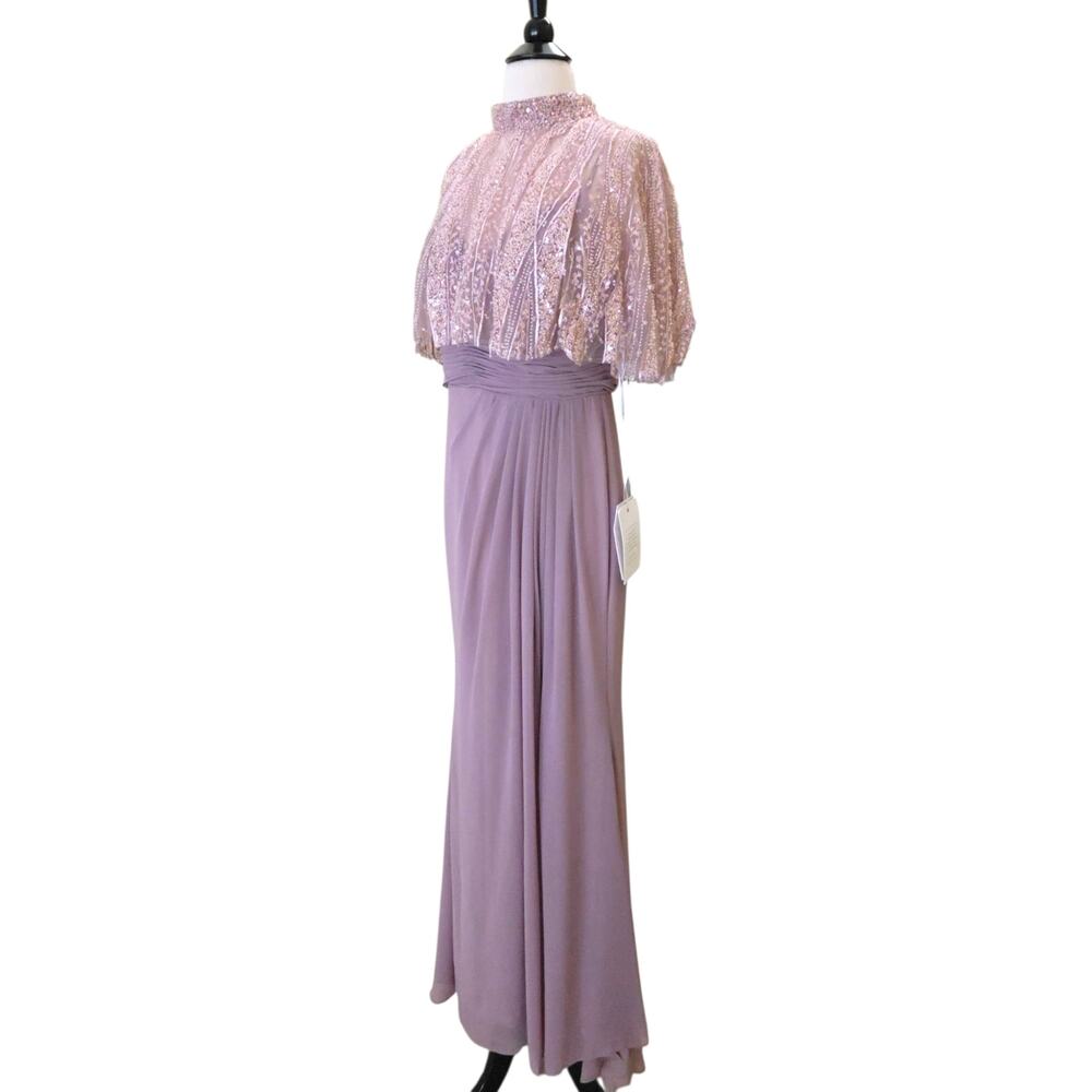 Mac Duggal 20467 Pink Rose Formal Gown Beaded Sequin Cape Chiffon Maxi Dress 16 - Picture 8 of 13